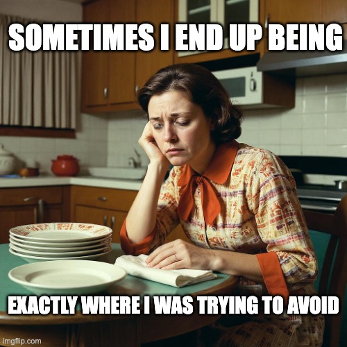 Sometimes I end up being | SOMETIMES I END UP BEING; EXACTLY WHERE I WAS TRYING TO AVOID | image tagged in regret | made w/ Imgflip meme maker