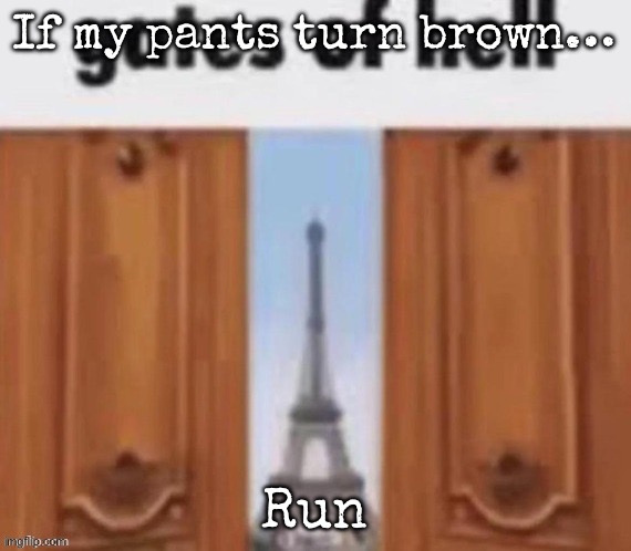 I believe you get the joke | If my pants turn brown…; Run | image tagged in the gates of hell,msmg | made w/ Imgflip meme maker