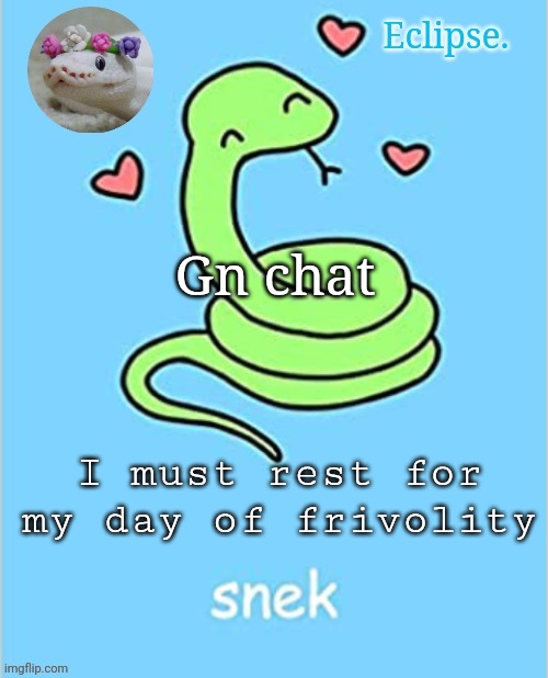 . | Gn chat; I must rest for my day of frivolity | image tagged in h | made w/ Imgflip meme maker