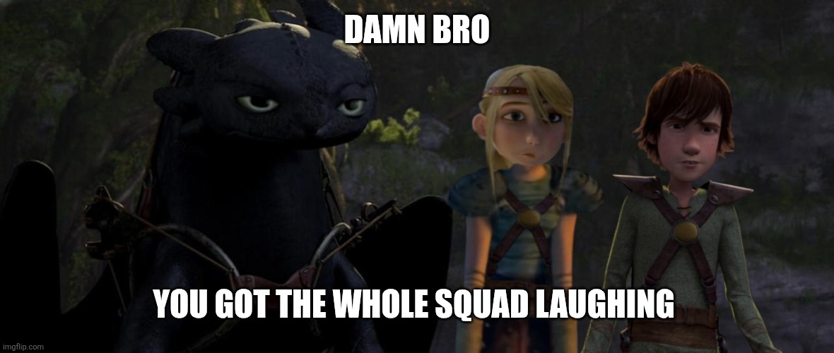 You Got The Whole Squad Laughing (HTTYD) | DAMN BRO; YOU GOT THE WHOLE SQUAD LAUGHING | image tagged in damn bro you got the whole squad laughing | made w/ Imgflip meme maker