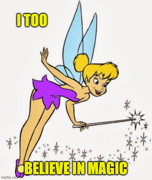 Tinkerbell | I TOO BELIEVE IN MAGIC | image tagged in tinkerbell | made w/ Imgflip meme maker