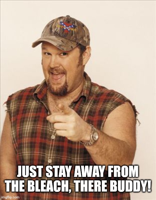 Larry The Cable Guy | JUST STAY AWAY FROM THE BLEACH, THERE BUDDY! | image tagged in larry the cable guy | made w/ Imgflip meme maker
