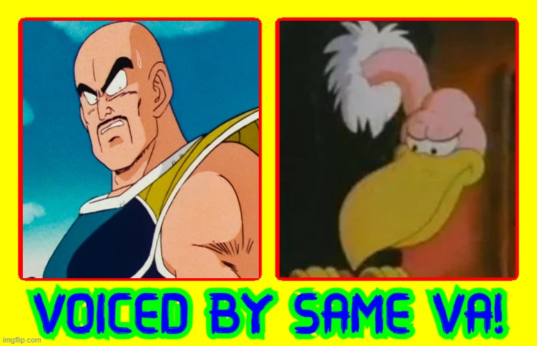 voiced by same voice actor | image tagged in voiced by same va,same voice actor,nappa,dragon ball z,american rabbit,vulture | made w/ Imgflip meme maker