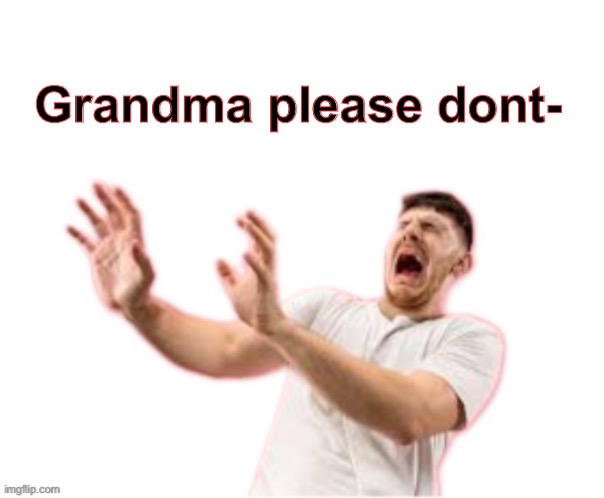 Grandma please dont- | image tagged in white imgflip link | made w/ Imgflip meme maker