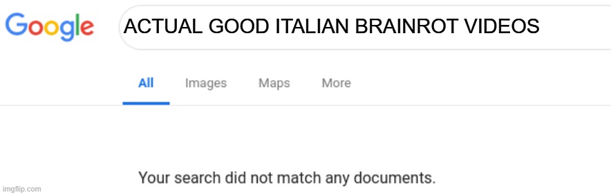 Google No Results | ACTUAL GOOD ITALIAN BRAINROT VIDEOS | image tagged in google no results | made w/ Imgflip meme maker