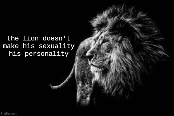 Blank lion template | the lion doesn't make his sexuality his personality | image tagged in blank lion template | made w/ Imgflip meme maker
