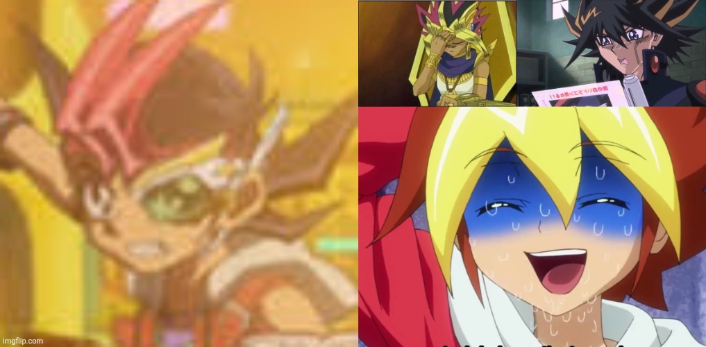 image tagged in ghost tell boy to do stuff,yugioh,yusei,yuga sweating | made w/ Imgflip meme maker