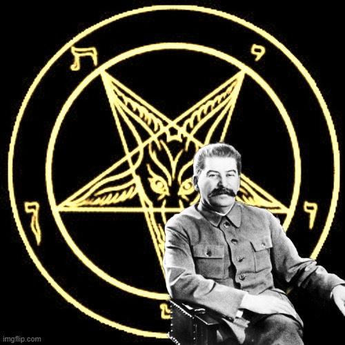 Joseph Baphomet Stalin | image tagged in inverted pentagram,pentagram,communism,joseph stalin,devil | made w/ Imgflip meme maker