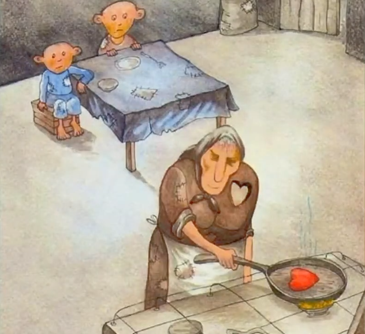 Struggling granny with two kids Blank Meme Template