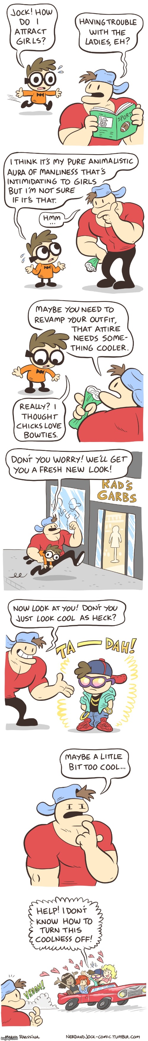 image tagged in nerd,jock,girls,outfit,cool,uh oh | made w/ Imgflip meme maker