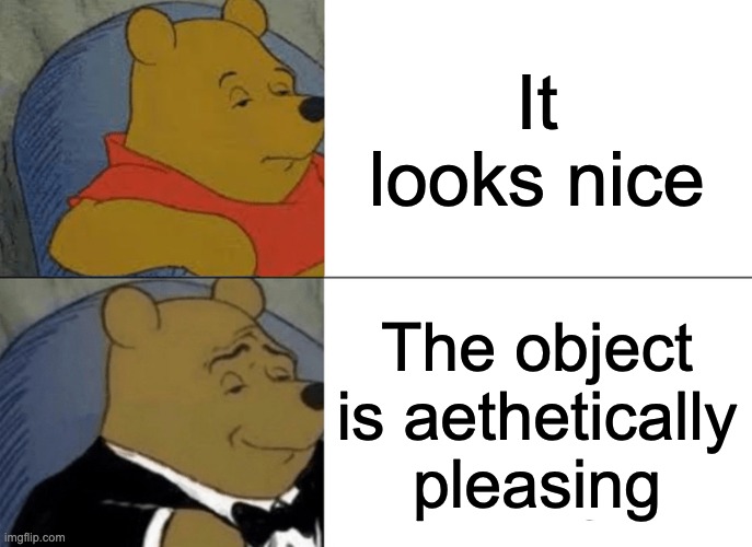 English Class be like | It looks nice; The object is aethetically pleasing | image tagged in memes,tuxedo winnie the pooh | made w/ Imgflip meme maker