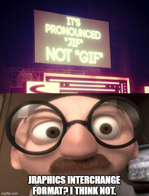 JRAPHICS INTERCHANGE FORMAT? I THINK NOT. | image tagged in gif prnounciation,coincidence i think not | made w/ Imgflip meme maker