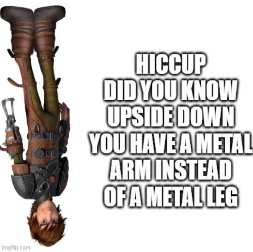 Hiccup Did You Know That Upside Down You Have a Metal Arm Instead of a Metal Leg | image tagged in how to train your dragon | made w/ Imgflip meme maker