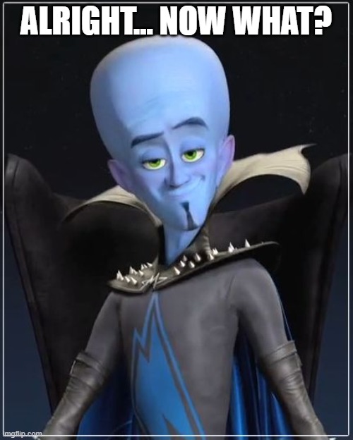 Megamind | ALRIGHT... NOW WHAT? | image tagged in megamind | made w/ Imgflip meme maker