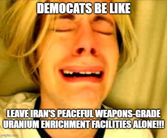 Leave The Enrichment Facilities Alone | DEMOCATS BE LIKE; LEAVE IRAN'S PEACEFUL WEAPONS-GRADE URANIUM ENRICHMENT FACILITIES ALONE!!! | image tagged in leave britney alone | made w/ Imgflip meme maker