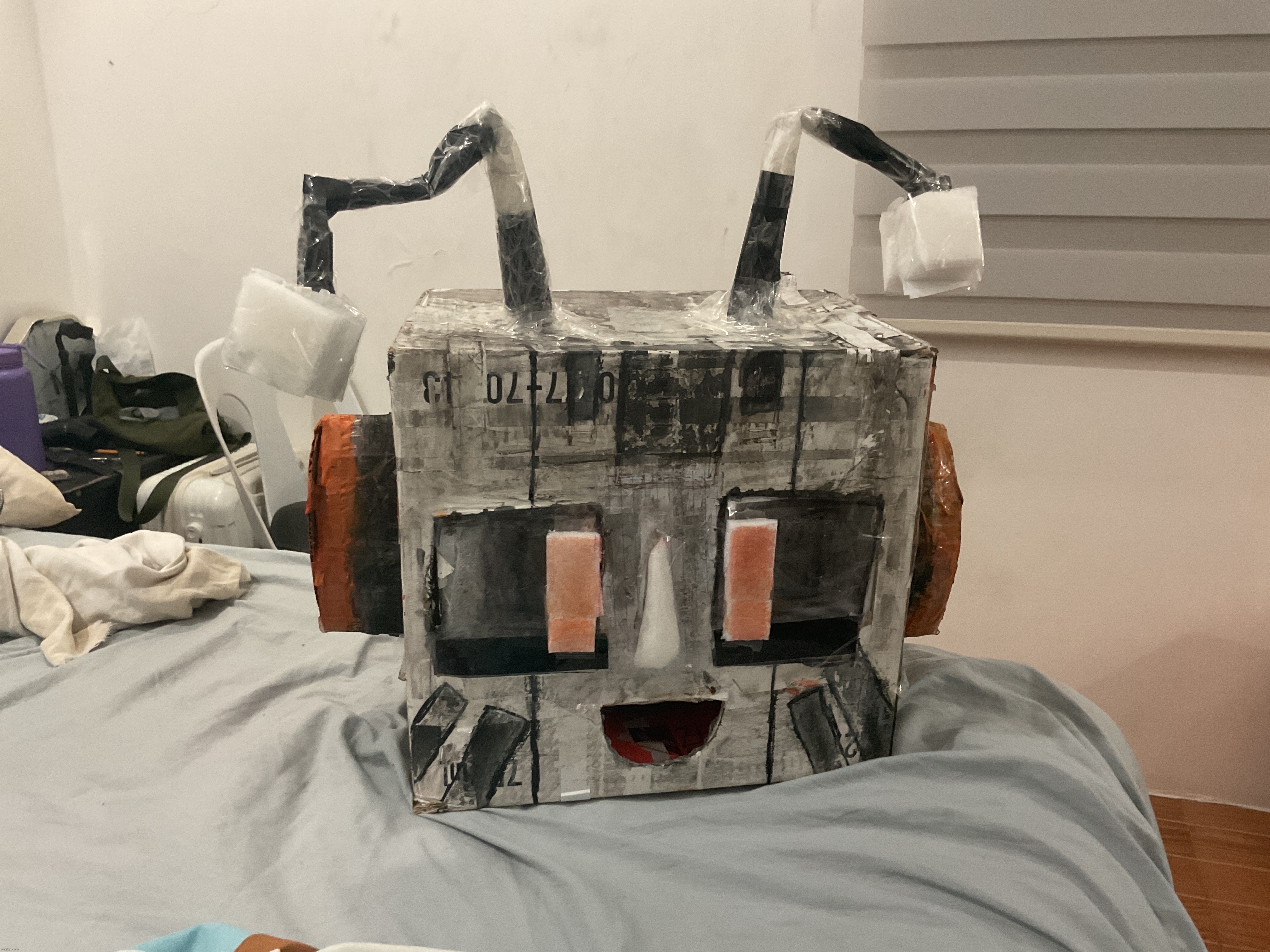 I have improved my mascot head (the mouth is a hole so I can breathe and eat) | made w/ Imgflip meme maker