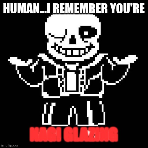 sans undertale | HUMAN...I REMEMBER YOU'RE; NAGI GLAZING | image tagged in sans undertale | made w/ Imgflip meme maker