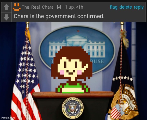 And thus, Chara was president. | image tagged in empty white house podium,shitpost,chara | made w/ Imgflip meme maker