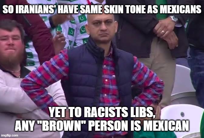 Disappointed Man | SO IRANIANS' HAVE SAME SKIN TONE AS MEXICANS YET TO RACISTS LIBS, ANY "BROWN" PERSON IS MEXICAN | image tagged in disappointed man | made w/ Imgflip meme maker