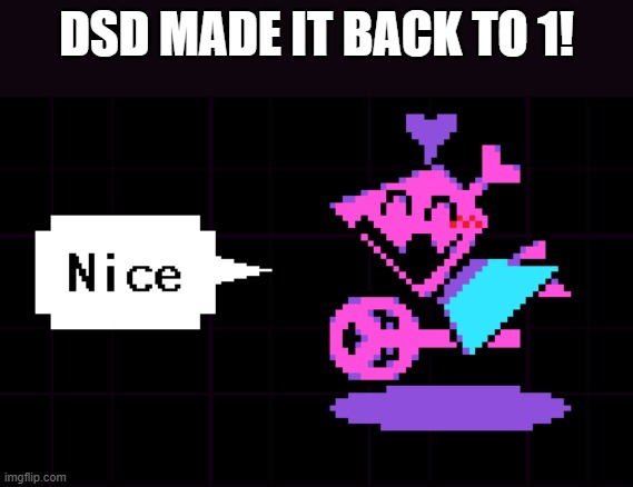 Yay! | DSD MADE IT BACK TO 1! | image tagged in virovirokun nice | made w/ Imgflip meme maker