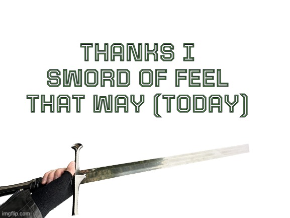 Blank White Template | THANKS I SWORD OF FEEL THAT WAY (TODAY) | image tagged in blank white template | made w/ Imgflip meme maker