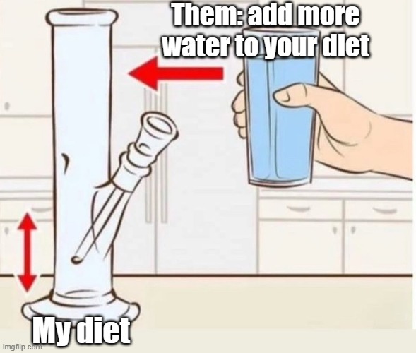 Water Pipe | Them: add more water to your diet; My diet | image tagged in self help | made w/ Imgflip meme maker