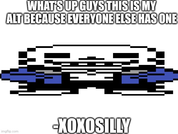 I actually am Silly my username is a lie | WHAT'S UP GUYS THIS IS MY ALT BECAUSE EVERYONE ELSE HAS ONE; -XOXOSILLY | image tagged in sans of topic | made w/ Imgflip meme maker