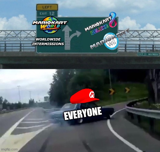 Mario Kart World intermissions meme | WORLDWIDE INTERMISSIONS; EVERYONE | image tagged in memes,mario kart,video games,gamers,funny memes,super mario bros | made w/ Imgflip meme maker