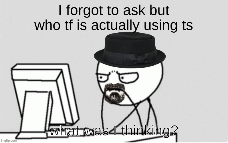 waltuh computer | I forgot to ask but who tf is actually using ts; what was I thinking? | image tagged in waltuh computer | made w/ Imgflip meme maker