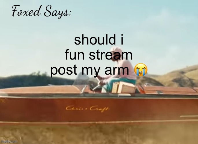 Foxed CMIYGL temp | should i fun stream post my arm 😭 | image tagged in foxed cmiygl temp | made w/ Imgflip meme maker