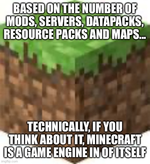 until we meet again | BASED ON THE NUMBER OF MODS, SERVERS, DATAPACKS, RESOURCE PACKS AND MAPS... TECHNICALLY, IF YOU THINK ABOUT IT, MINECRAFT IS A GAME ENGINE IN OF ITSELF | image tagged in minecraft logic,minecraft,idk what to put here | made w/ Imgflip meme maker