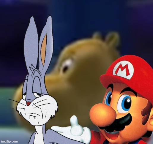 The Scary Realization - A Crossover Image | image tagged in backyardigans realize,backyardigans,tasha,mario,bugs bunny,crossover | made w/ Imgflip meme maker