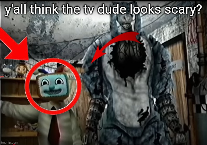 don't mind the rabbit | y'all think the tv dude looks scary? | image tagged in waltenfiles,tag,tags | made w/ Imgflip meme maker