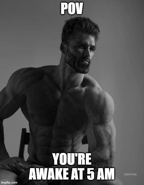 Giga Chad | POV YOU'RE AWAKE AT 5 AM | image tagged in giga chad | made w/ Imgflip meme maker