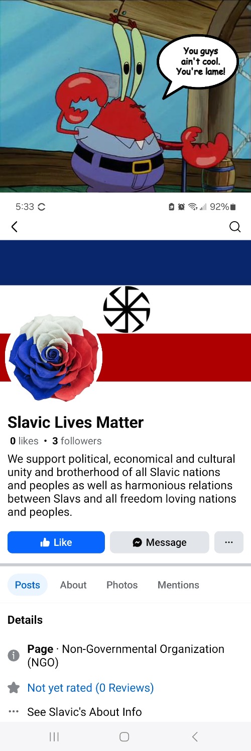 Slavic Lives Matter | You guys ain't cool. You're lame! | image tagged in mr krabs balita,slavic lives matter | made w/ Imgflip meme maker