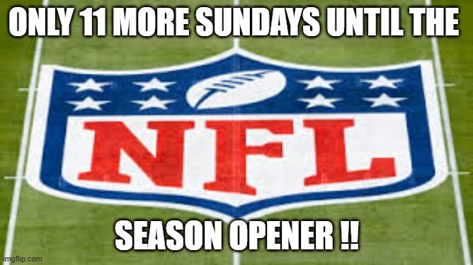 Only 11 more Sundays until the NFL season openers !! | ONLY 11 MORE SUNDAYS UNTIL THE; SEASON OPENER !! | image tagged in sports,nfl,season,football,super bowl | made w/ Imgflip meme maker
