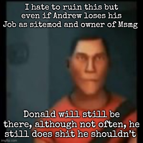 Disappointed Scout | I hate to ruin this but even if Andrew loses his Job as sitemod and owner of Msmg; Donald will still be there, although not often, he still does shit he shouldn’t | image tagged in disappointed scout,msmg | made w/ Imgflip meme maker