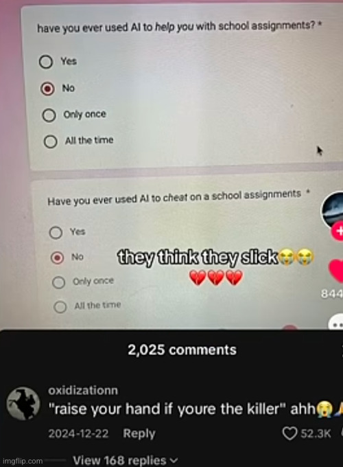 who's the imposter ahhhh moment | image tagged in killer,ai,homework,funny,comments | made w/ Imgflip meme maker