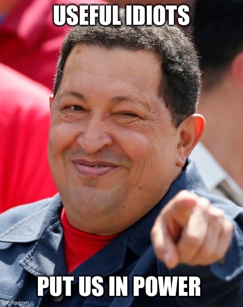 Chavez Meme | USEFUL IDIOTS PUT US IN POWER | image tagged in memes,chavez | made w/ Imgflip meme maker