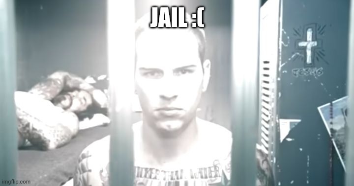 Jail | JAIL :( | image tagged in man in jail | made w/ Imgflip meme maker