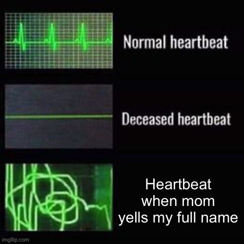 heartbeat rate | Heartbeat when mom yells my full name | image tagged in heartbeat rate,mom,memes,relatable | made w/ Imgflip meme maker