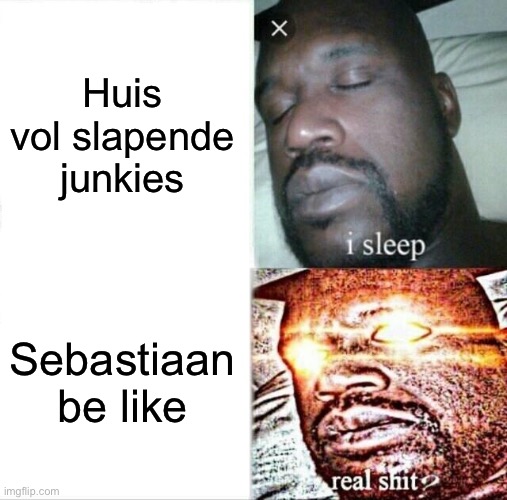 Sleeping Shaq Meme | Huis vol slapende junkies; Sebastiaan be like | image tagged in memes,sleeping shaq | made w/ Imgflip meme maker