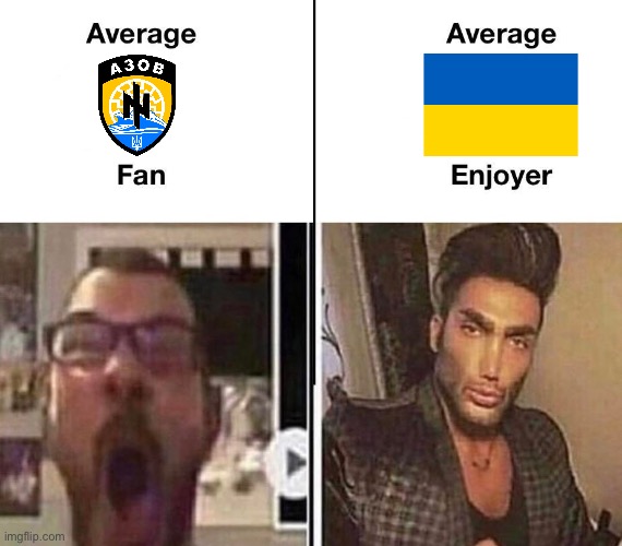 Average azov fan vs average Ukraine enjoyer | image tagged in average fan vs average enjoyer,russo-ukrainian war,ukraine,nazi,azov | made w/ Imgflip meme maker