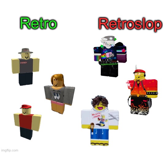 The difference between retro and Retroslop | Retroslop; Retro | image tagged in msmg,roblox,forsaken | made w/ Imgflip meme maker