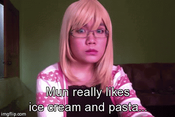 Mun really likes ice cream and pasta... | image tagged in gifs | made w/ Imgflip video-to-gif maker