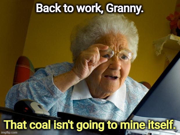 MAGA safety net | Back to work, Granny. That coal isn't going to mine itself. | image tagged in old lady at computer finds the internet,trump,maga,social security,safety,medicare | made w/ Imgflip meme maker