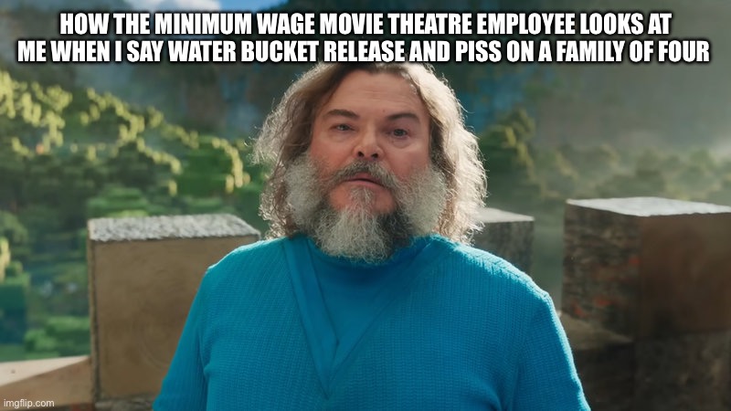 Chicken jockey | HOW THE MINIMUM WAGE MOVIE THEATRE EMPLOYEE LOOKS AT ME WHEN I SAY WATER BUCKET RELEASE AND PISS ON A FAMILY OF FOUR | image tagged in i am steve | made w/ Imgflip meme maker