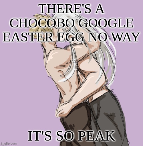 Google "Chocobo" | THERE'S A CHOCOBO GOOGLE EASTER EGG NO WAY; IT'S SO PEAK | image tagged in cloud x sephiroth thank you disco | made w/ Imgflip meme maker