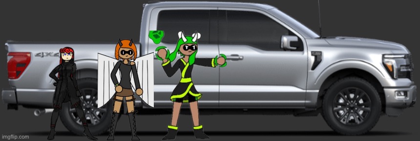 Inkmatas, Inky Pearl, and Anastasia all compared to a Ford F-150 in height | made w/ Imgflip meme maker