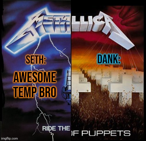 Seth and Dank shared temp | AWESOME TEMP BRO | image tagged in seth and dank shared temp | made w/ Imgflip meme maker